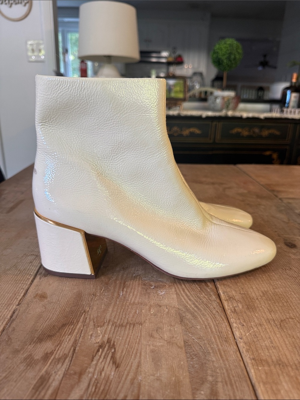 Tory Burch Iridescent Cream Ankle Boots